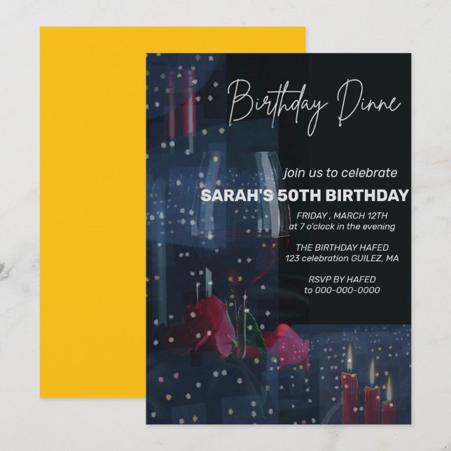 Convite para Janto digital de aniversário, Glam Pr (Frente/Verso)