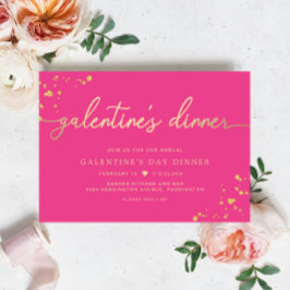 Convite para Janto Dourado Dia da Galentina, Rosa-