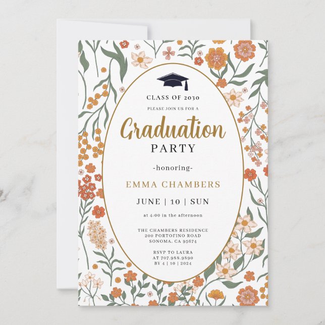 Convite para Jardim de Flor Selvagem na moda Prima (Frente)