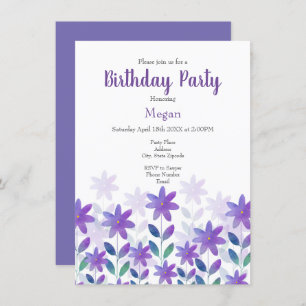 Convite para Jardinagem de Flor Verde Azul Roxo