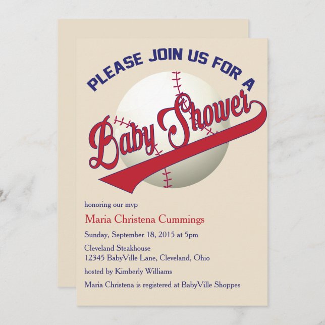 Convite para Jogar Ball Baseball Chá de fraldas (Frente/Verso)