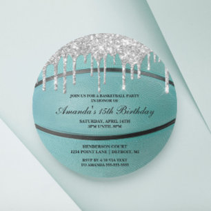 Convite para jogar basquete de teal prata