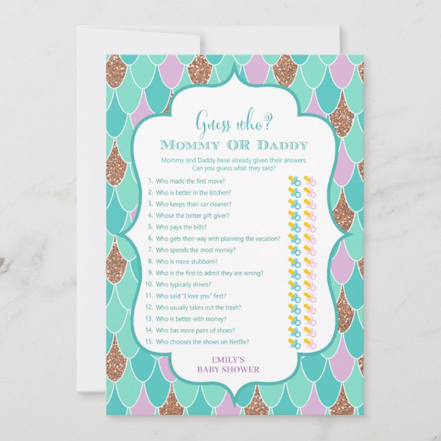 Convite Para Jogo De Chá de fraldas De Água Roxa (Frente)