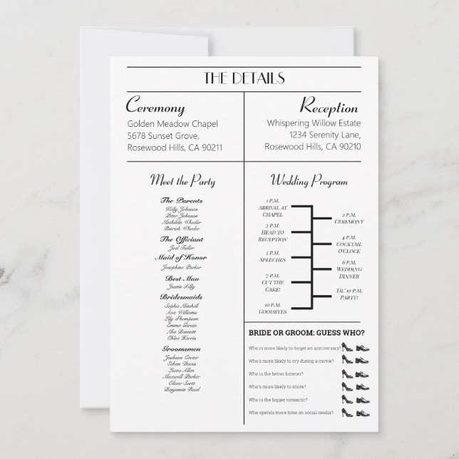 Convite para Jornais de Casamento com Programa (Verso)