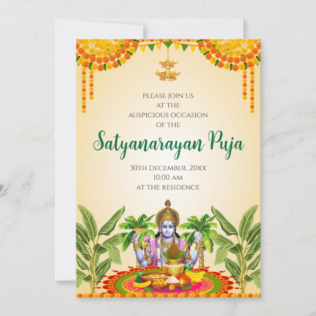 convite para katha de Satya Narayan pooja Satyanar (Frente)
