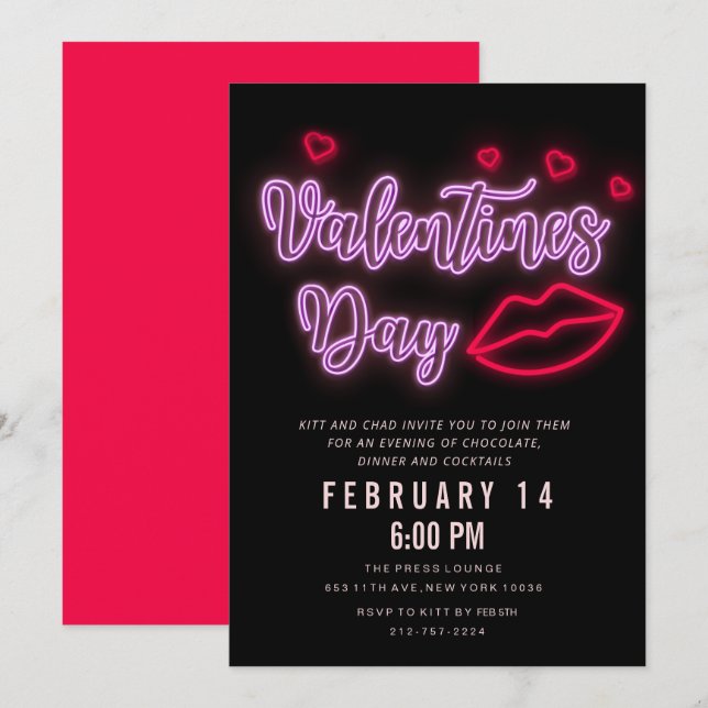 Convite para Lábios Neon Dia de os namorados (Frente/Verso)