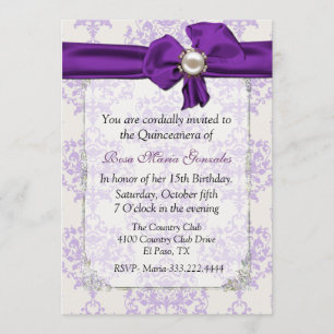 Convite para Lavandas e Cream Damask Quinceañera