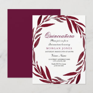 Convite para Leaf Wreath Quinceanera Burgundy