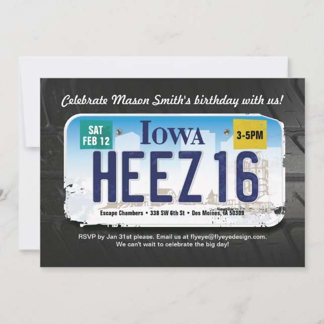 Convite para Licença de Iowa para 16 de aniversári (Frente)