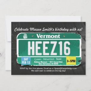 Convite para Licença de Vermont para 16º aniversár