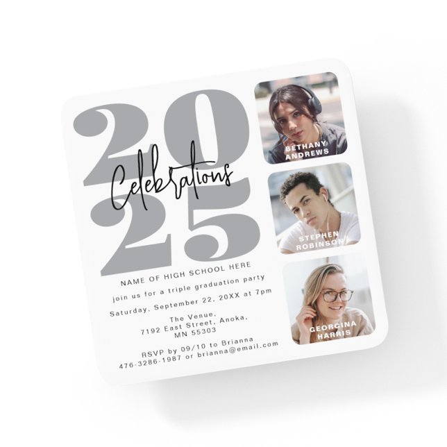 Convite para licenciatura tripla de fotos da cinza (Criador carregado)