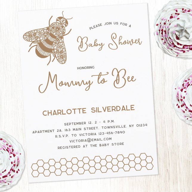 Convite para mamães de abelhas (Modern gener neutral honeybee Mommy to Bee personalized baby shower invitation with custom text)