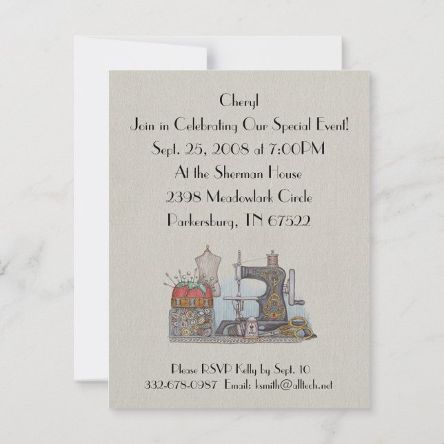 Convite Para Máquinas De Costurar Movimentadas À M (Verso)