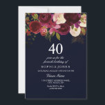 Convite para marinho de aniversário de 40 anos de<br><div class="desc">Marinho do Partido das Flores aniversário de 40 anos do do do do  do Flowers do e do Burgundy na loja de Niche e Nest. Boho chic burgundy vermelha aquarela floral Linda mão pintada aquarela ilustração</div>