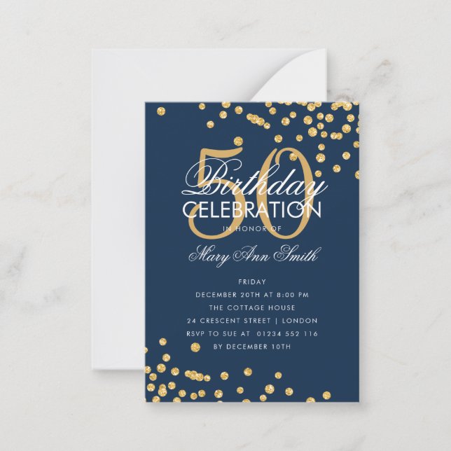 Convite para Marinho Dourado Confetti de Aniversár (Frente)