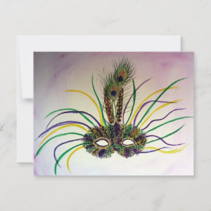 Convite para Máscara de Pena do Mardi Gras ou Con