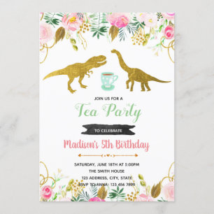 convite para menina da festa do Tea rex