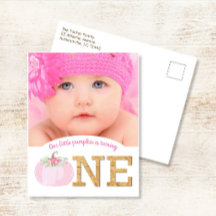 Convite para Menina de 1º Aniversário Little Pumpk