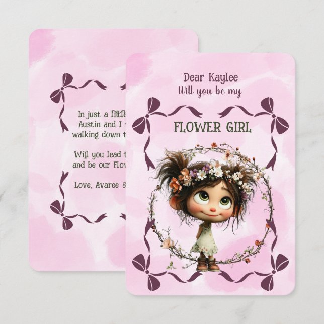 Convite para Menina de Flores Floral Rosa Aquarela (Frente/Verso)