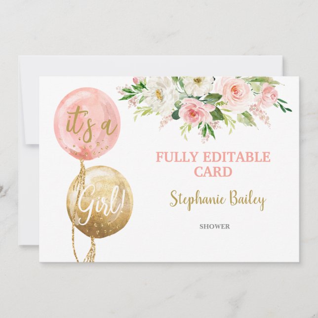 Convite para menina editável do chá de fraldas (Frente)