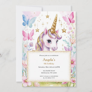 Convite para Meninas de Aniversário do Unicórnio M