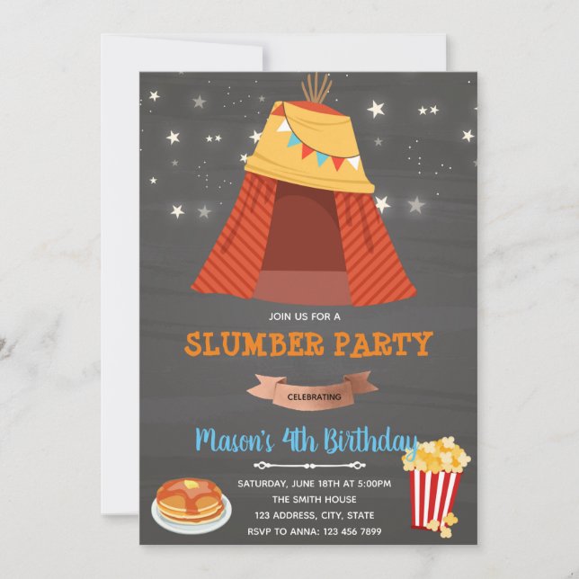 Convite para menino de dormir em teepee (Frente)