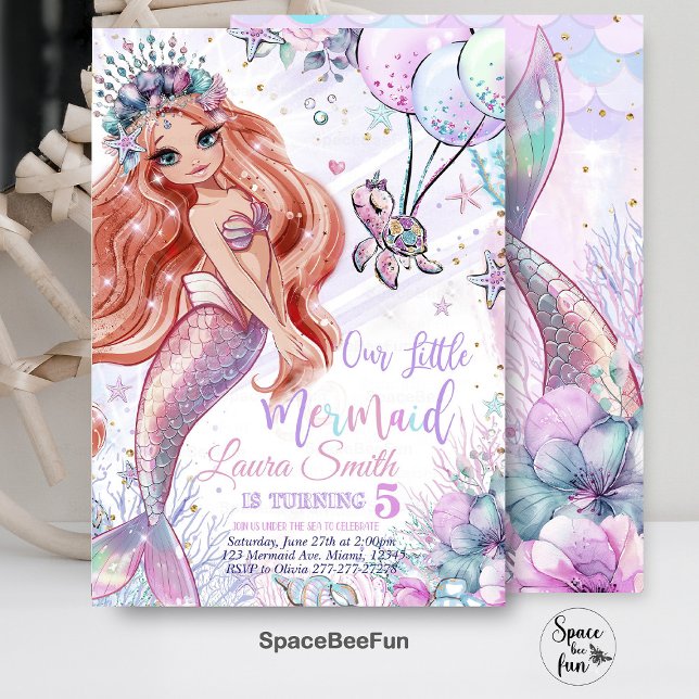 Convite para Mermaid Aniversário Convite para Merm (Mermaid Birthday,mermaid Invitation,Party Mermaid invite,Girl Pink mermaidtemplate,)