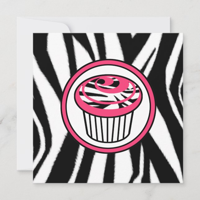 Convite para Moda de Cupcake - Impressão Zebra / R (Frente)