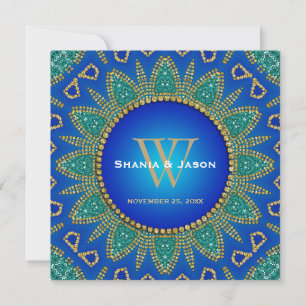 Convite para Monograma Dourado de Teal Sun Sparkle