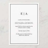 Convite para monograma elegante preto e branco