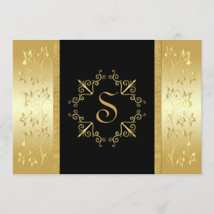Convite para Monograma Preto e Dourado
