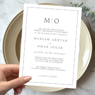 Convite para Monograma Silver de Script Elegante