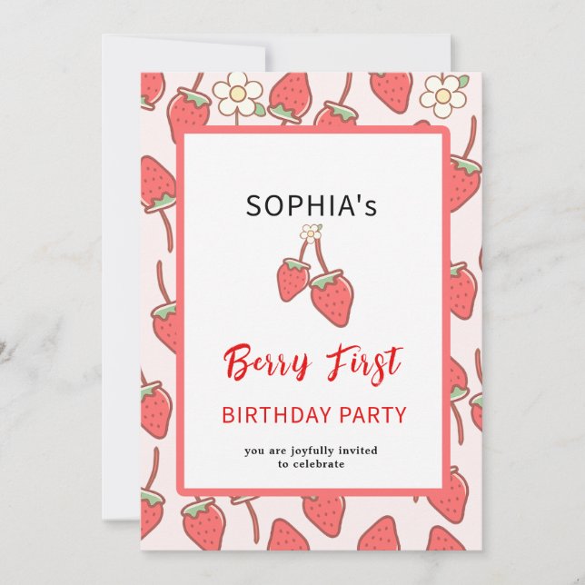 Convite para Morango Doce e Flor (Frente)