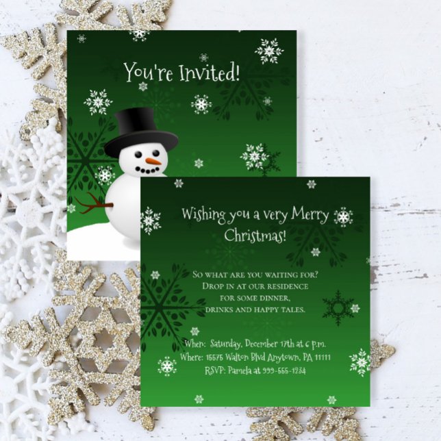 Convite para Natal da Cena de Inverno Verde Snowma (Green Snowman Winter Scene Christmas Party Invitation)