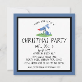 Convite para Natal de Cachorro Azul Retro