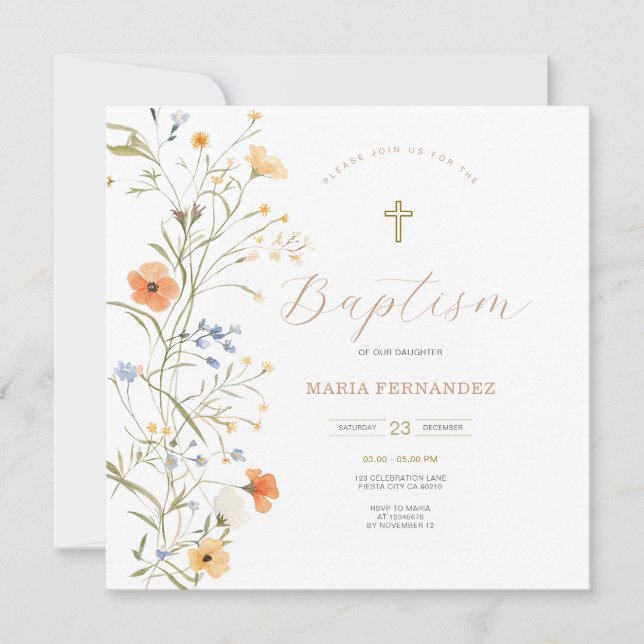 Convite para Natal de Flores Selvagens de Verão pr (Frente)
