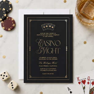 Convite para Noite de Cassino Preto Dourado Art Dé