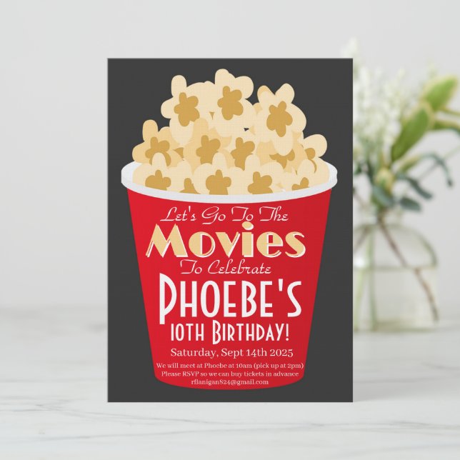 Convite para Noite de Cinema Convite de Aniversári (Em pé/Frente)