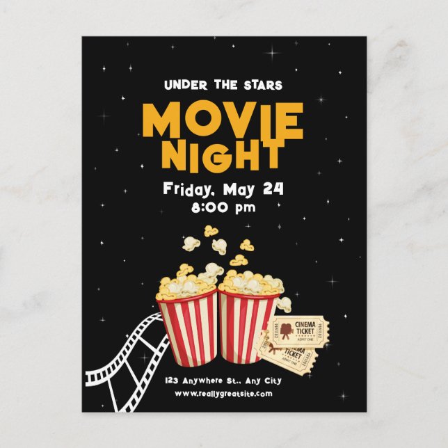 Convite para Noite de Cinema, Festa de Aniversário (Frente)