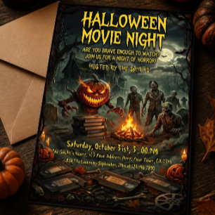 Convite para Noite de Filme de Halloween de Zumbi