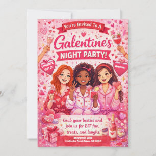 Convite para Noite de Galentine's Rosa e Vermelha
