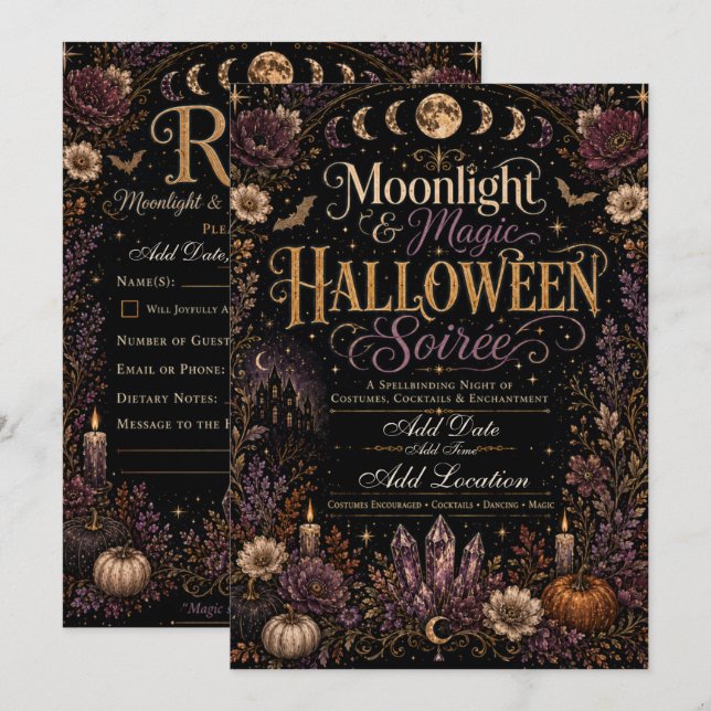 Convite para Noite de Halloween com Luar e Magia (Frente/Verso)