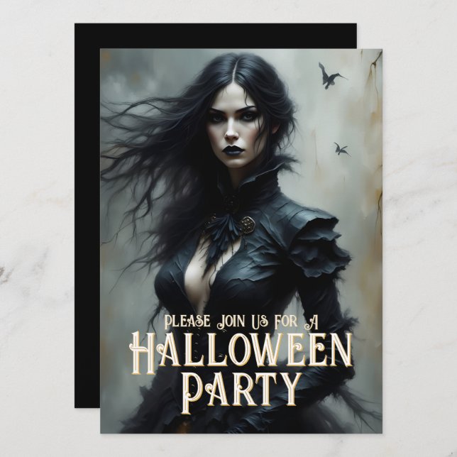 Convite para Noite de Halloween Gótico de Mistério (Frente/Verso)