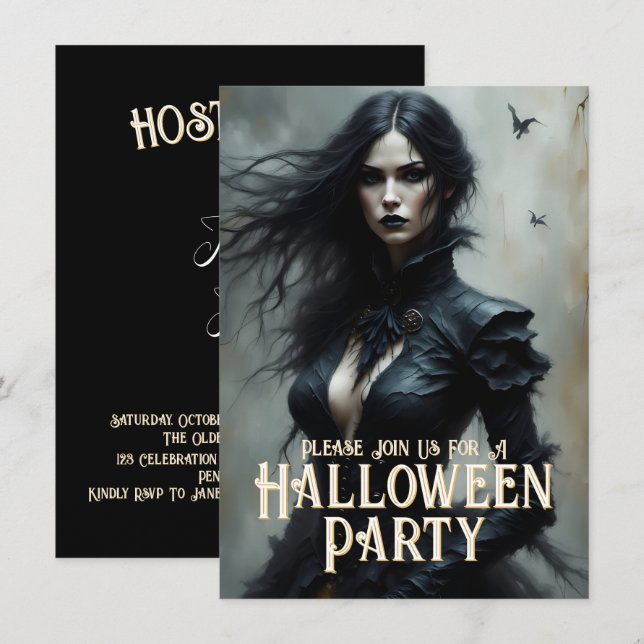 Convite para Noite de Halloween Gótico de Mistério (Frente/Verso)