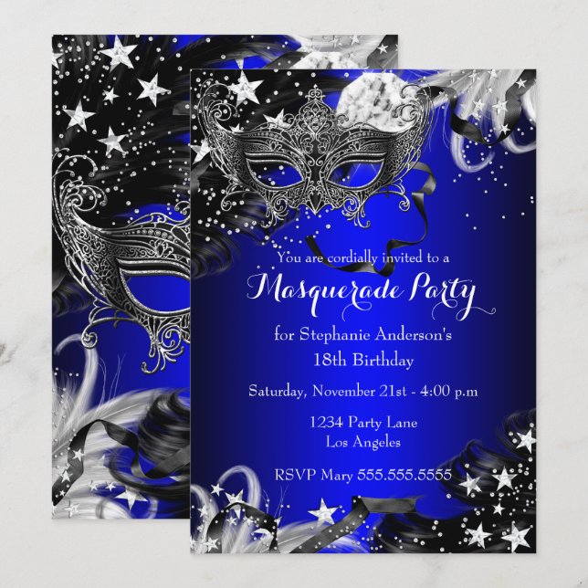 Convite para Noite Mágica de Baile de Máscaras Blu (Frente/Verso)