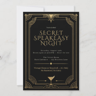 Convite para Noite Secreta de Speakeasy - Anos 20