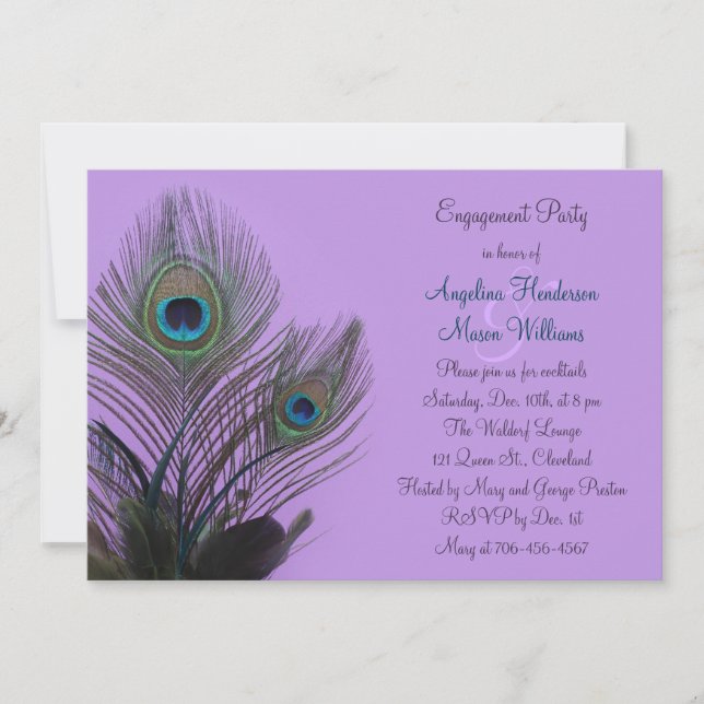 Convite para Noivado de Peacock Elegante (roxo) (Frente)