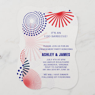 Convite para Noivado Do Barbecue em 4 de julho