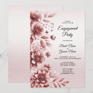 Convite para Noivado Floral Dusty Rosa