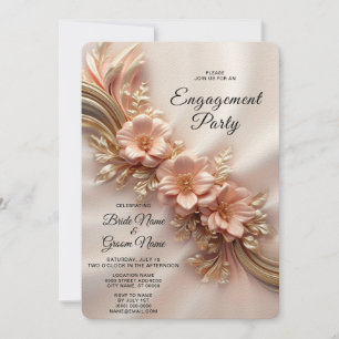 Convite para Noivado Floral Elegante Orange Peach